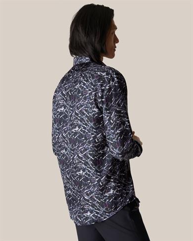 Lacivert Geometrik Desen İpek Twill Gömlek