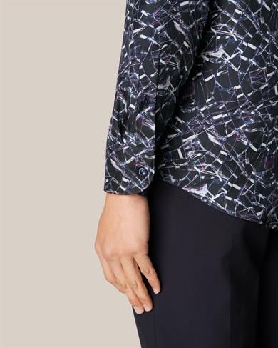 Lacivert Geometrik Desen İpek Twill Gömlek