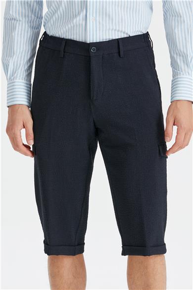 Lacivert Gofre Pamuk Erkek Bermuda