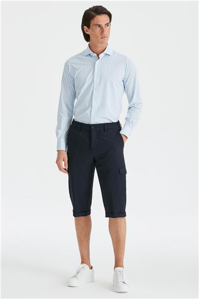 Lacivert Gofre Pamuk Erkek Bermuda