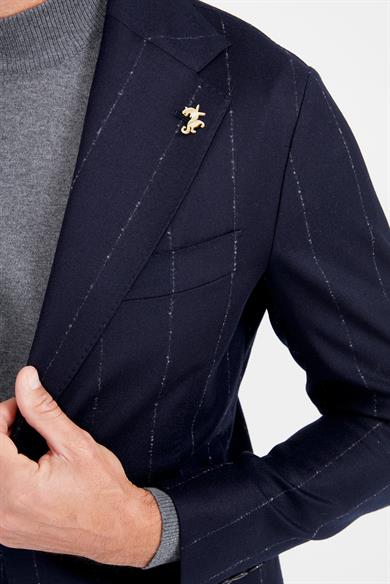 Lacivert Gri Çizgili Yün Takım Elbise