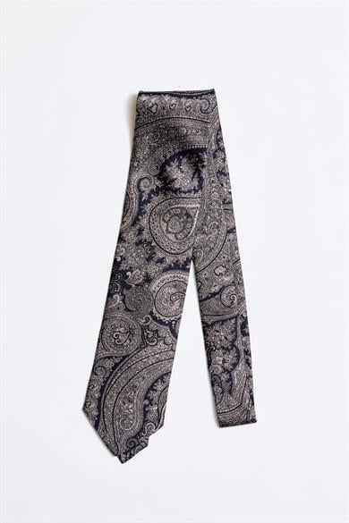 Lacivert Gri İpek Kravat