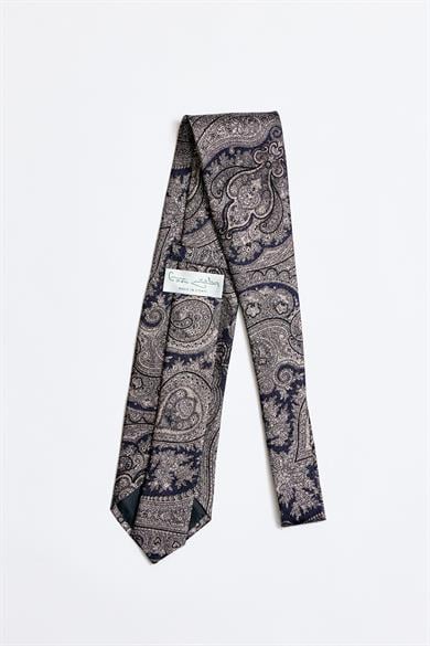 Lacivert Gri İpek Kravat
