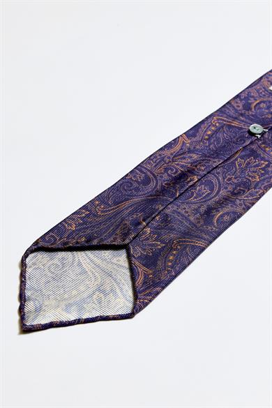 Lacivert Kahve Astarsız 5 Fold İpek Kravat