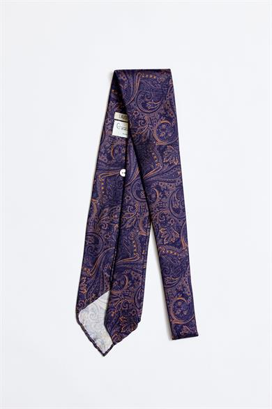 Lacivert Kahve Astarsız 5 Fold İpek Kravat