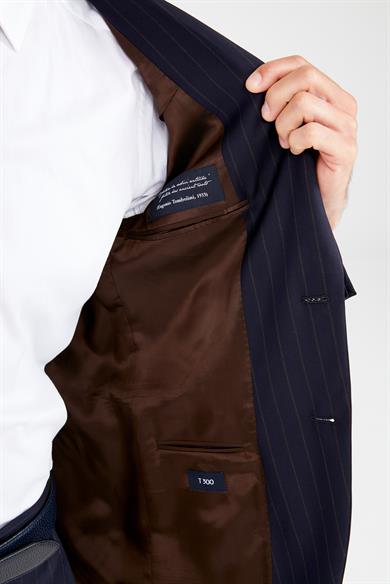 Lacivert Kahve Çizgili Yün Takım Elbise