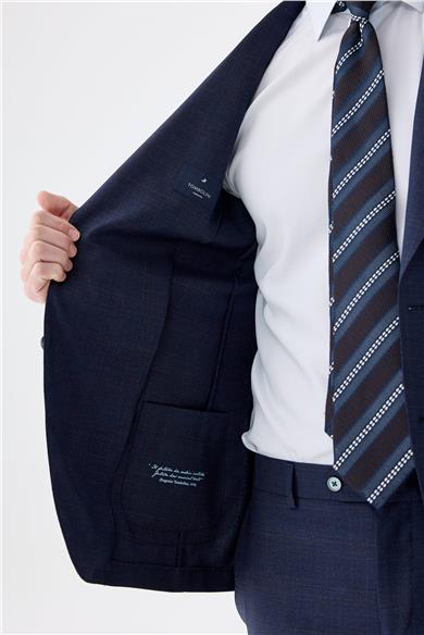 Lacivert Kahverengi Kareli Yün Takım Elbise