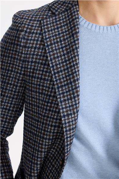 Lacivert Kahverengi Yün İpek Kaşmir Ceket