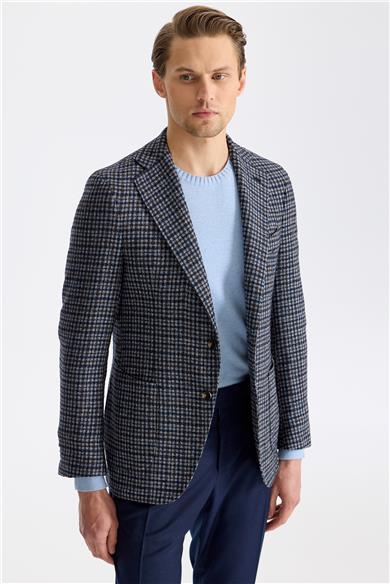 Lacivert Kahverengi Yün İpek Kaşmir Ceket