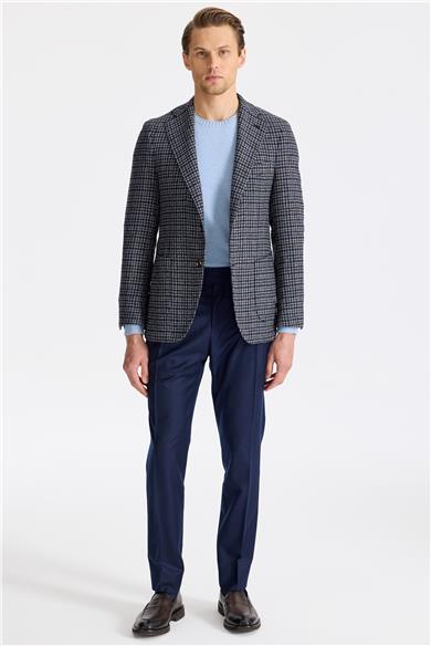 Lacivert Kahverengi Yün İpek Kaşmir Ceket