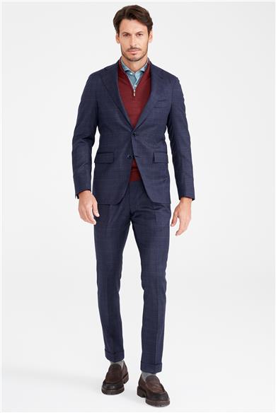 Lacivert Kareli Yün Takım Elbise