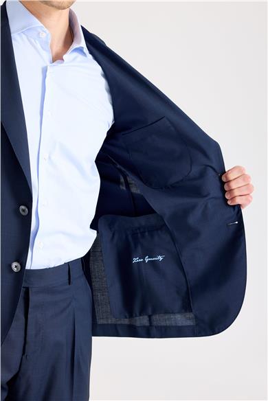 Lacivert Kareli Yün Takım Elbise