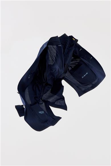 Lacivert Kareli Yün Takım Elbise