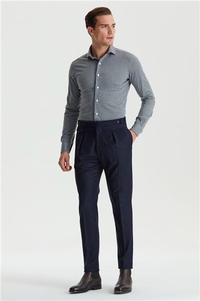 Lacivert Kemersiz Pileli Flanel Pantolon