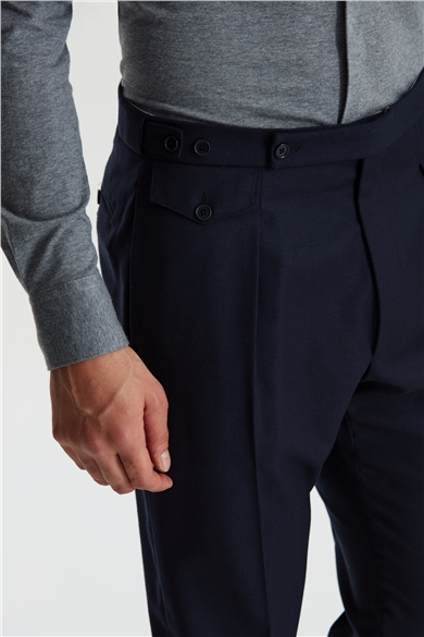 Lacivert Kemersiz Pileli Flanel Pantolon