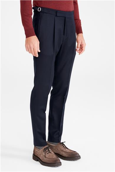 Lacivert Kemersiz Pileli Yün Pantolon