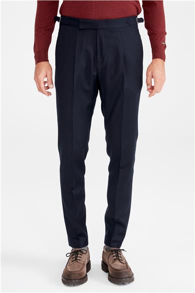 Lacivert Kemersiz Pileli Yün Pantolon