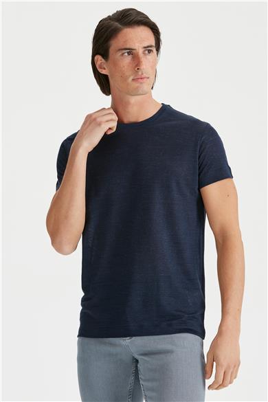 Lacivert Keten T-shirt