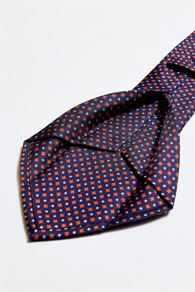 Lacivert Kırmızı 5 Fold İpek Kravat
