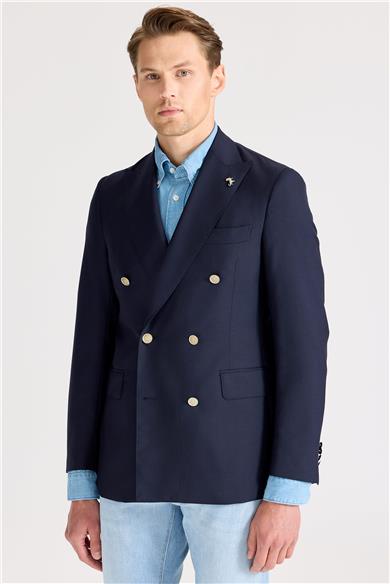 Lacivert Kruvaze Yün Blazer Ceket 