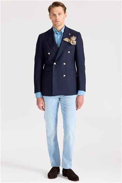 Lacivert Kruvaze Yün Blazer Ceket 