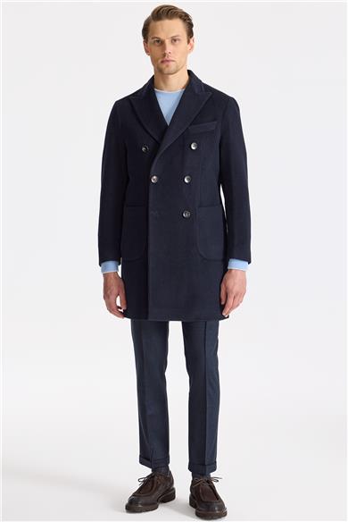 Lacivert Kruvaze Yün Kaşmir Palto