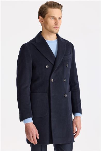 Lacivert Kruvaze Yün Kaşmir Palto