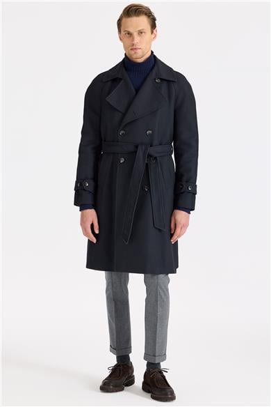 Lacivert Kruvaze Yün Teknik Palto