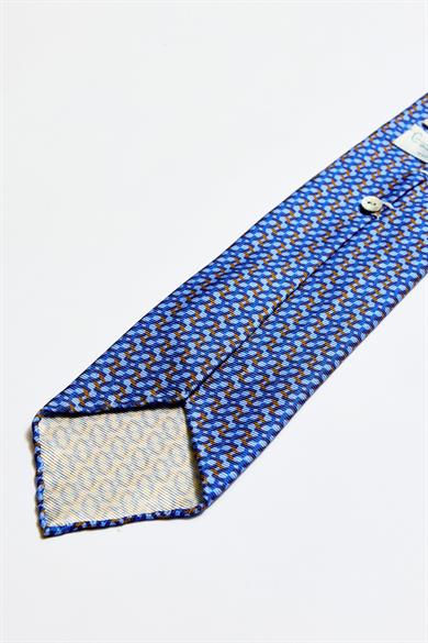 Lacivert Mavi Kahve Astarsız 5 Fold İpek Kravat