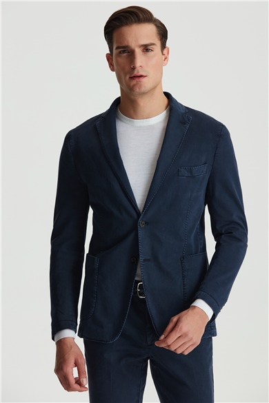 Lacivert Pamuk Kanvas Spor Ceket