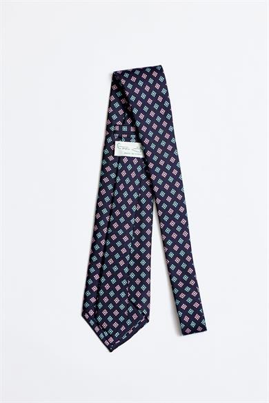 Lacivert Pembe Turkuaz 5 Fold İpek Kravat