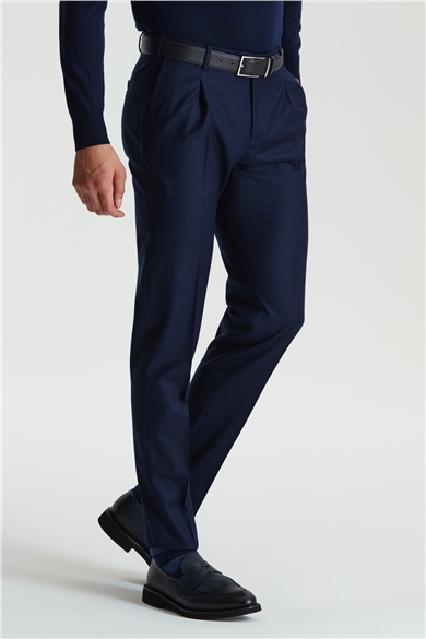 Lacivert Pileli Yün Flanel Pantolon