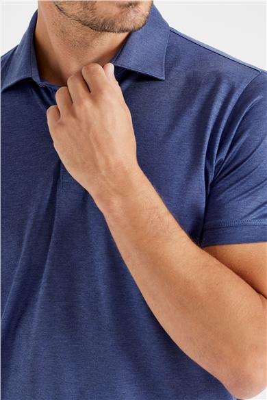 Lacivert Polo Yaka İpek T-shirt