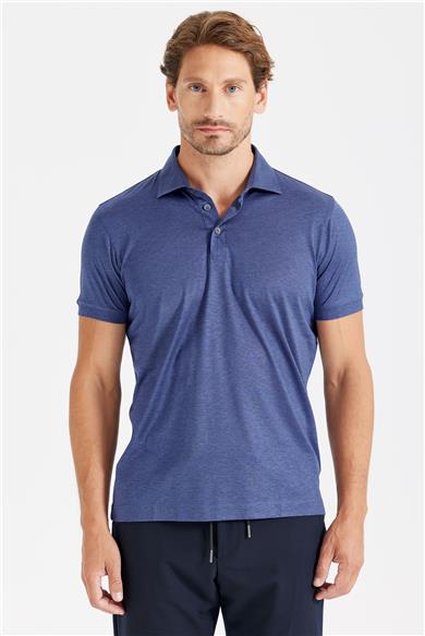 Lacivert Polo Yaka İpek T-shirt