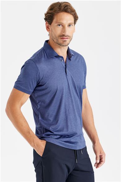 Lacivert Polo Yaka İpek T-shirt