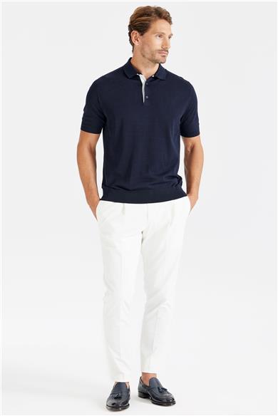 Lacivert Polo Yaka Pamuk İpek Triko