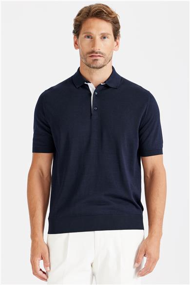 Lacivert Polo Yaka Pamuk İpek Triko