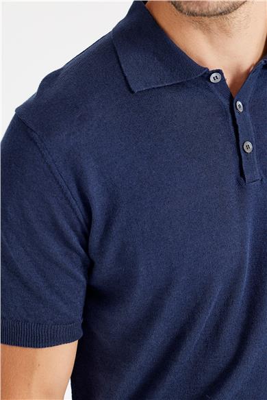 Lacivert Polo Yaka Pamuk Keten Triko