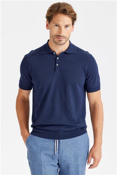 Lacivert Polo Yaka Pamuk Keten Triko