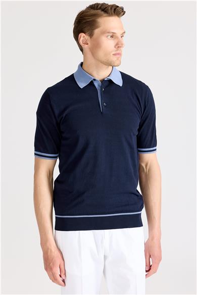 Lacivert Polo Yaka Pamuk Triko