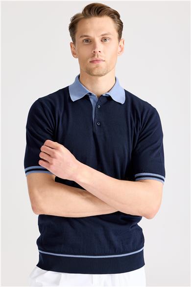 Lacivert Polo Yaka Pamuk Triko