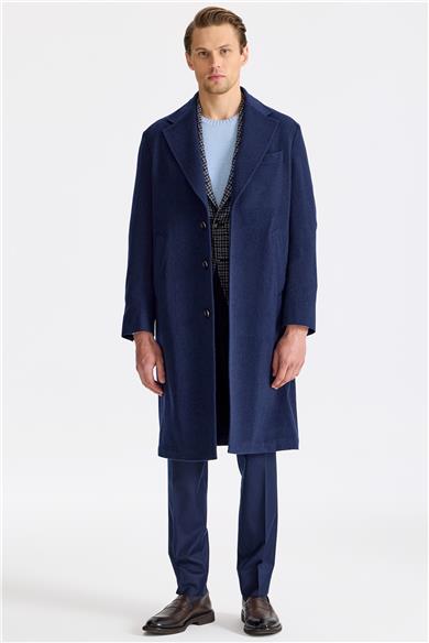 Lacivert Saf Kaşmir Palto