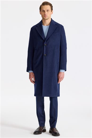 Lacivert Saf Kaşmir Palto