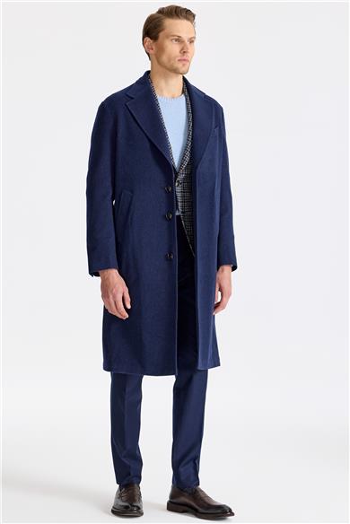 Lacivert Saf Kaşmir Palto