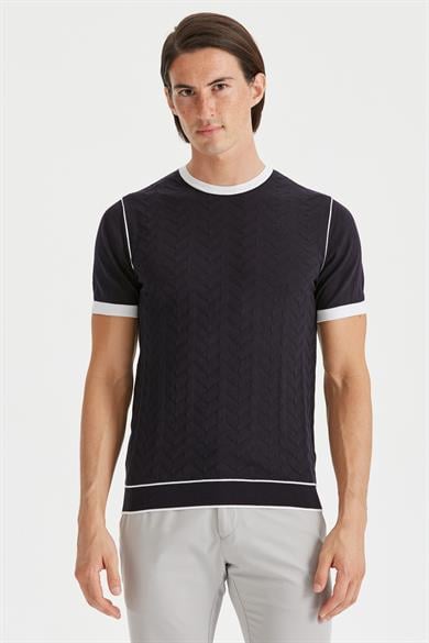 Lacivert Sıfır Yaka Erkek Triko T-Shirt