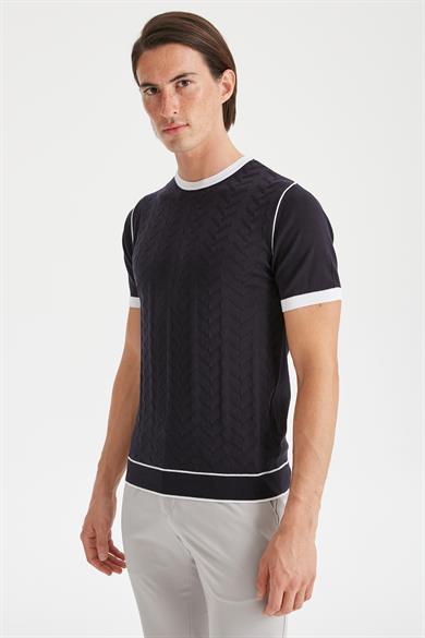 Lacivert Sıfır Yaka Erkek Triko T-Shirt