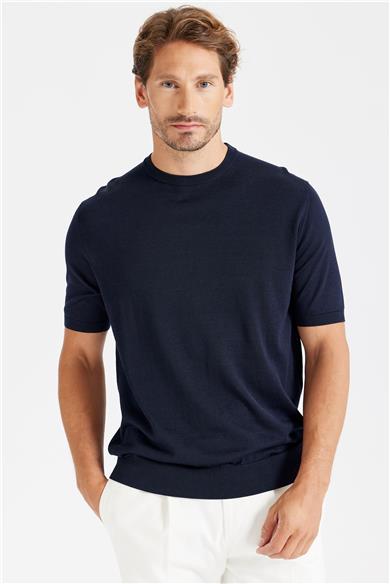 Lacivert Sıfır Yaka Pamuk İpek Triko