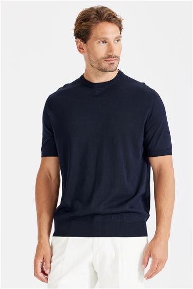 Lacivert Sıfır Yaka Pamuk İpek Triko