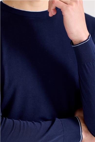 Lacivert Sıfır Yaka Pamuk Triko