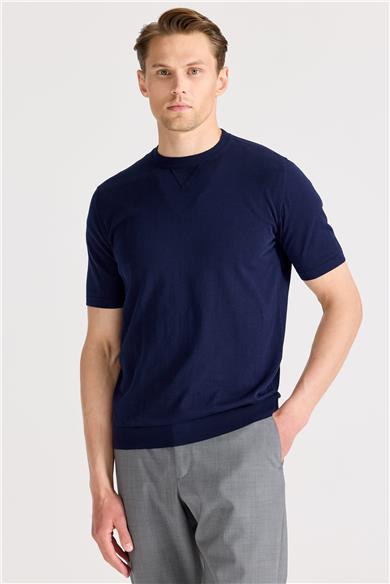 Lacivert Sıfır Yaka Pamuk Triko